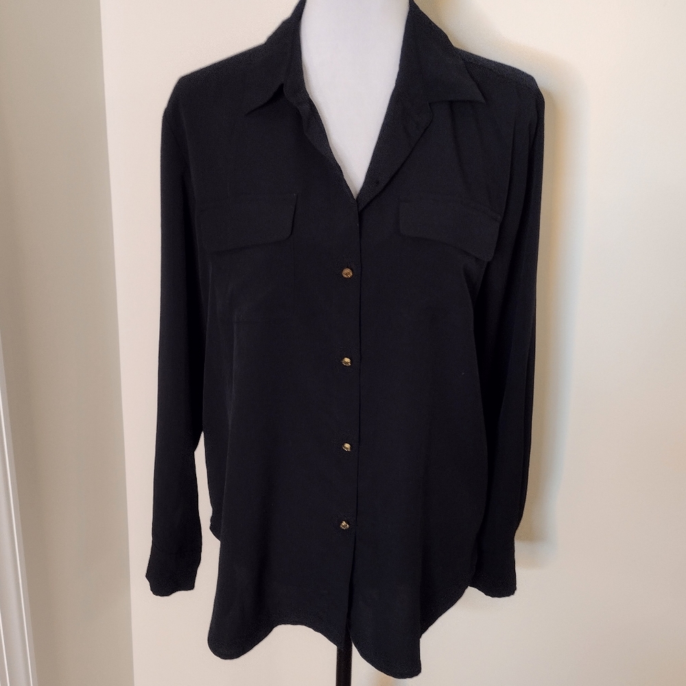 Juicy Couture sheer black blouse, long sleeve, button front, size 6.